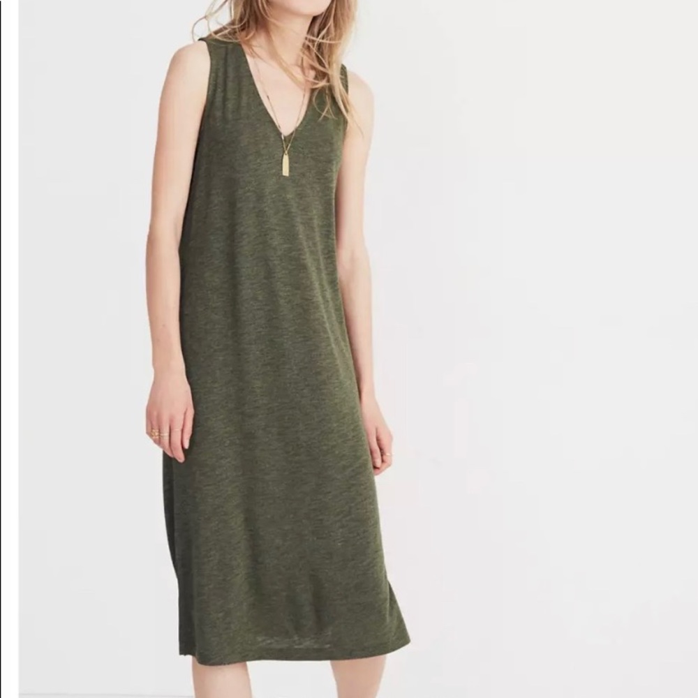 Madewell V-Neck Jersey Tank Dress in Heather Green